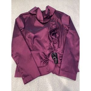 Samuel Dong Purple Metallic Jacket Zip Ruffle Belted M